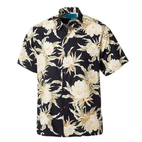 Island Eddies Other - Men’s Hawaiian Aloha Shirt Black Cream Floral – Short Sleeve – New – Made in HI